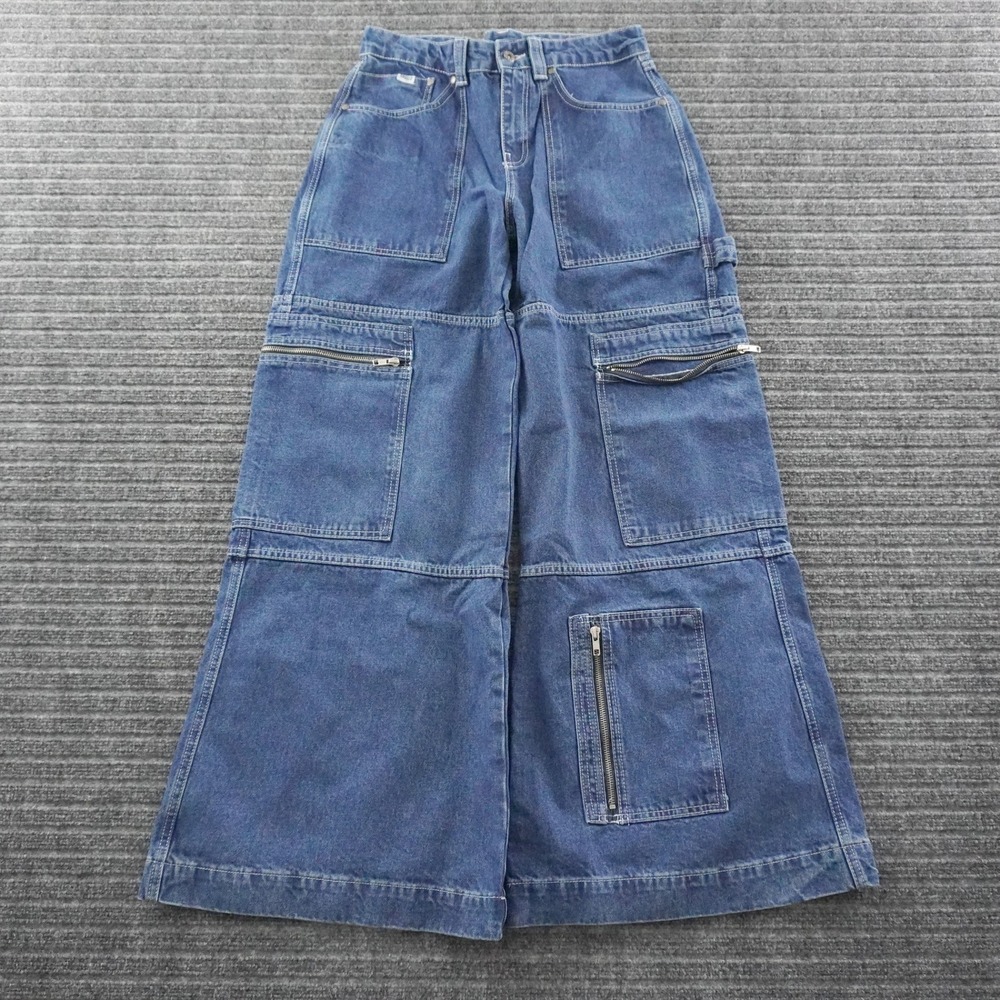 NWT Urban Outfitters Ragged Jeans Cargo Pants 28x32 Blue Wide Leg Multi Pocket